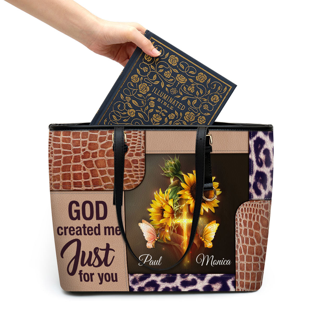 God Created Me Just For You Personalized Pu Leather Tote Bag For Women - Mom Gifts For Mothers Day