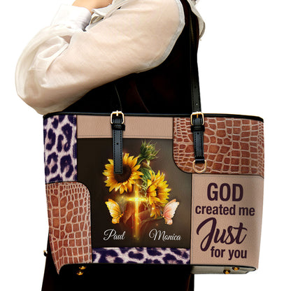 God Created Me Just For You Personalized Pu Leather Tote Bag For Women - Mom Gifts For Mothers Day