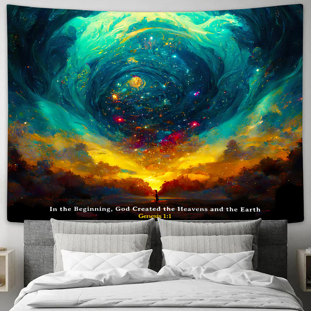 God Created The Heavens And The Earth Genesis 1 1 - Christian Wall Tapestry - God Tapestry - Tapestry Wall Hanging