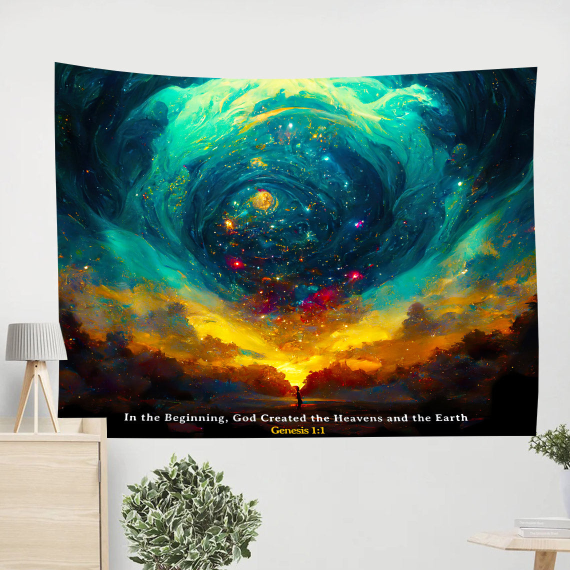 God Created The Heavens And The Earth Genesis 1 1 - Christian Wall Tapestry - God Tapestry - Tapestry Wall Hanging