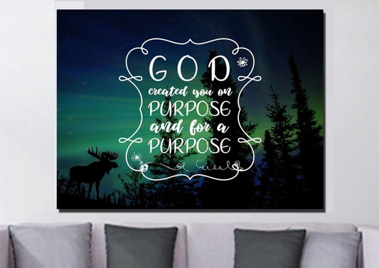 God Created You On Purpose And For A Purpose Wall Art Canvas Print - Christian Canvas Wall Art