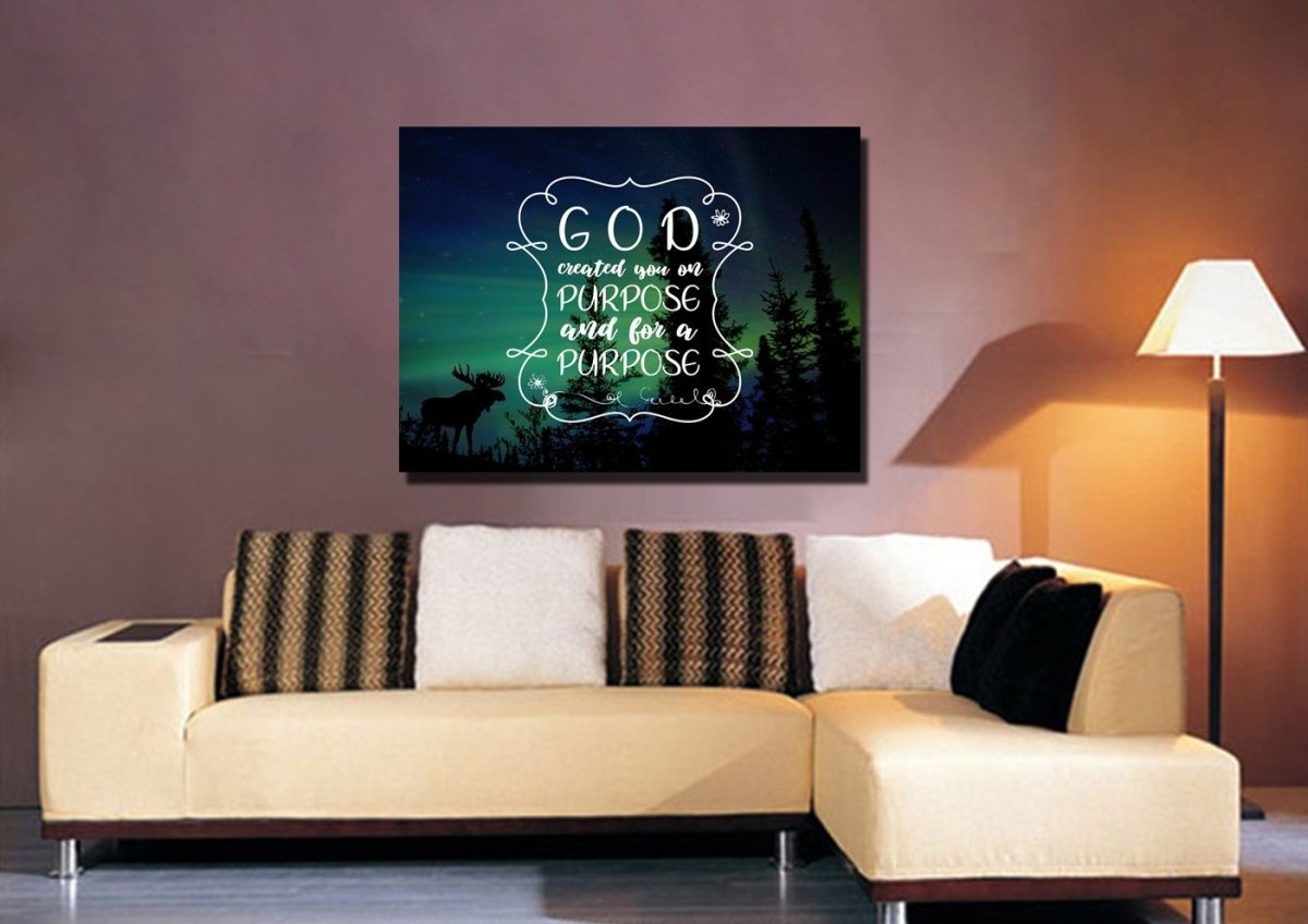 God Created You On Purpose And For A Purpose Wall Art Canvas Print - Christian Canvas Wall Art