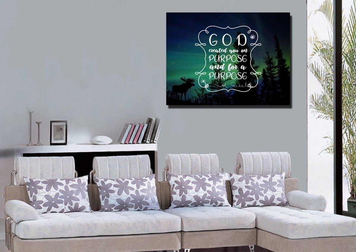 God Created You On Purpose And For A Purpose Wall Art Canvas Print - Christian Canvas Wall Art