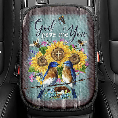 God Gave Me You Bird Nest Sunflower Butterfly Seat Box Cover, Bible Verse Car Center Console Cover, Christian Inspirational Car Interior Accessories