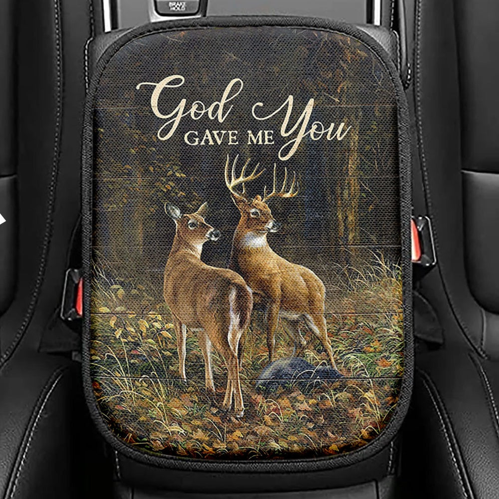 God Gave Me You Dolphin Blue Ocean Seat Box Cover, Bible Verse Car Center Console Cover, Christian Inspirational Car Interior Accessories