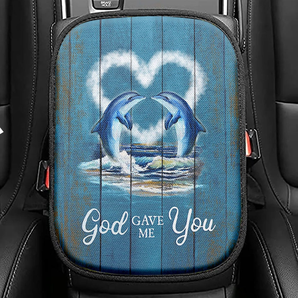 God Gave Me You Flamingo Hibiscus Seat Box Cover, Bible Verse Car Center Console Cover, Christian Inspirational Car Interior Accessories