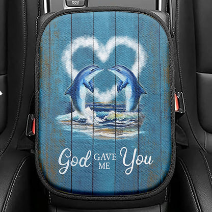 God Gave Me You Flamingo Hibiscus Seat Box Cover, Bible Verse Car Center Console Cover, Christian Inspirational Car Interior Accessories