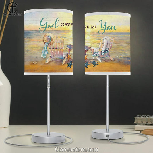 God Gave Me You Wooden Chair Couple Sea Turtle Table Lamp For Bedroom - Bible Verse Table Lamp - Religious Room Decor
