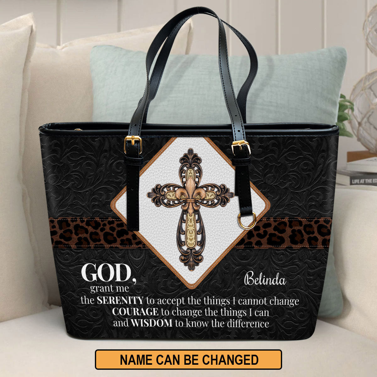 God Grant Me The Serenity To Accept The Things I Cannot Change Personalized Large Pu Leather Tote Bag For Women - Mom Gifts For Mothers Day