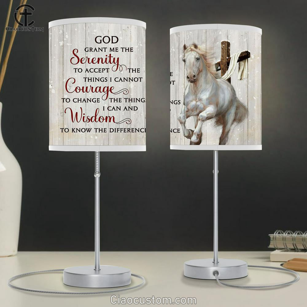 God Grant Me The Serenity To Accept The Things I Cannot Courage White Horse Wooden Cross Table Lamp Prints