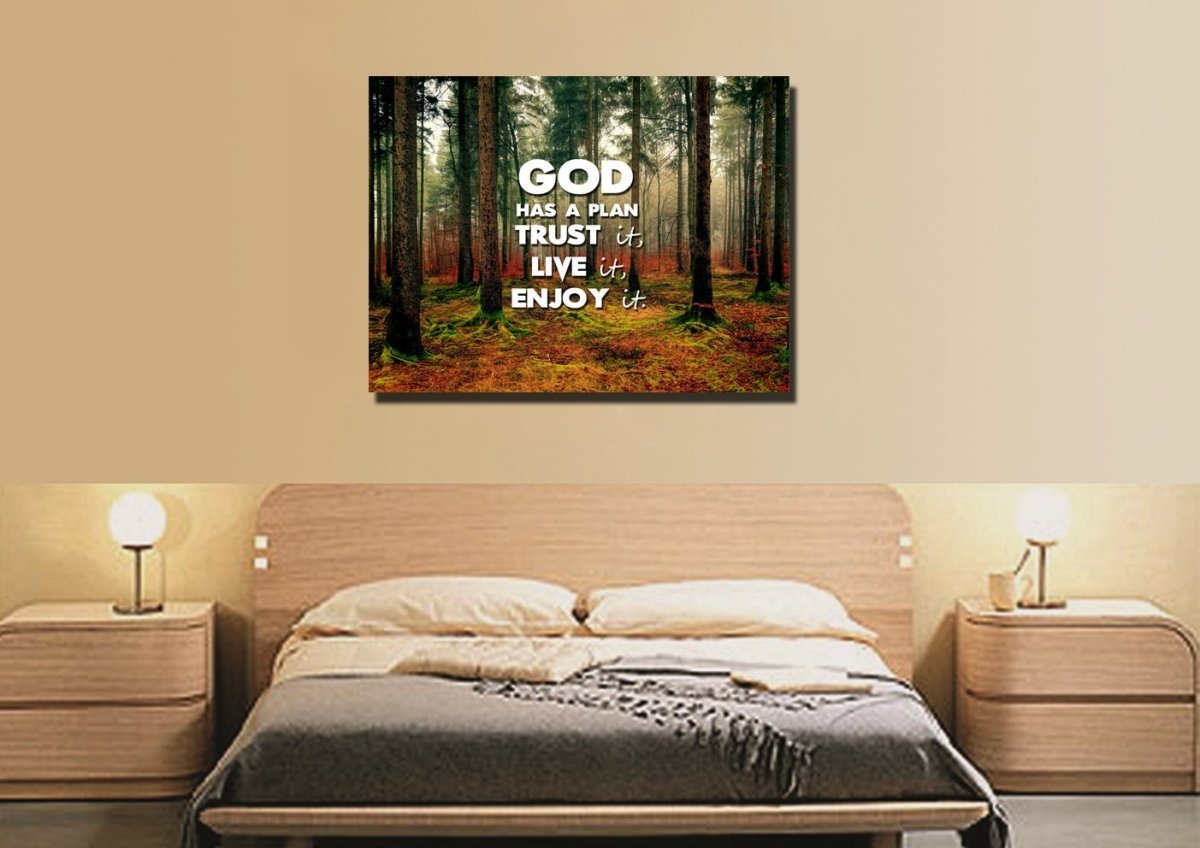God Has A Plan - Trust It, Live It, Enjoy It Wall Art Canvas Print - Christian Canvas Wall Art