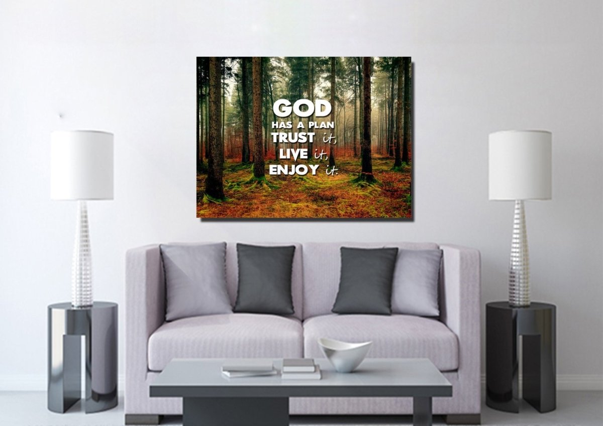 God Has A Plan - Trust It, Live It, Enjoy It Wall Art Canvas Print - Christian Canvas Wall Art