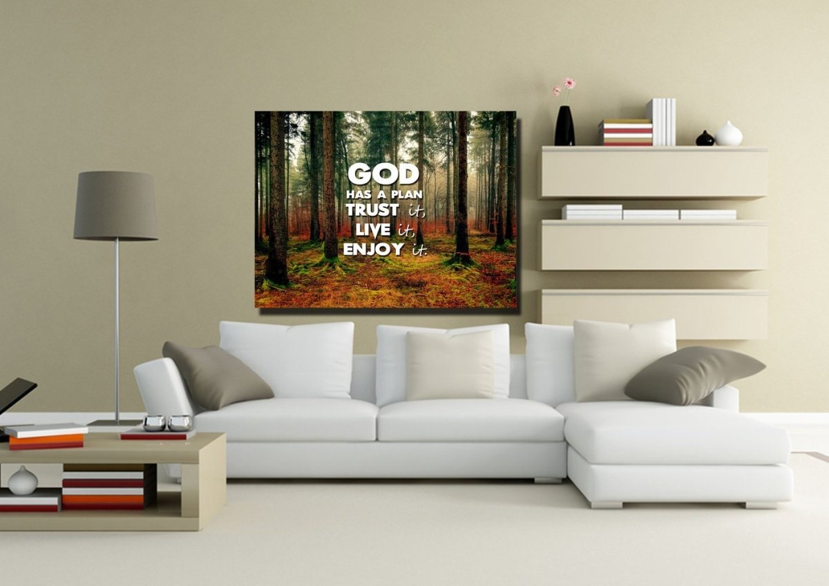 God Has A Plan - Trust It, Live It, Enjoy It Wall Art Canvas Print - Christian Canvas Wall Art