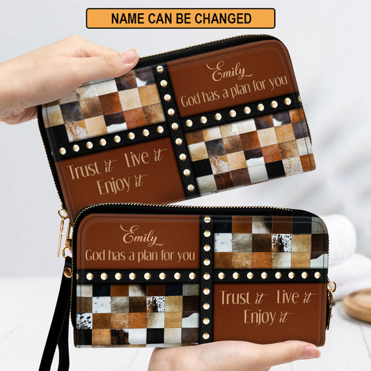 God Has A Plan For You Clutch Purse For Women - Personalized Name - Christian Gifts For Women