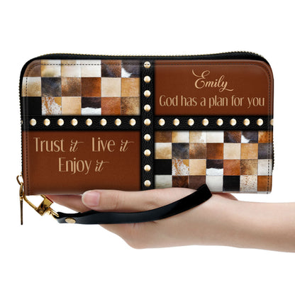 God Has A Plan For You Clutch Purse For Women - Personalized Name - Christian Gifts For Women
