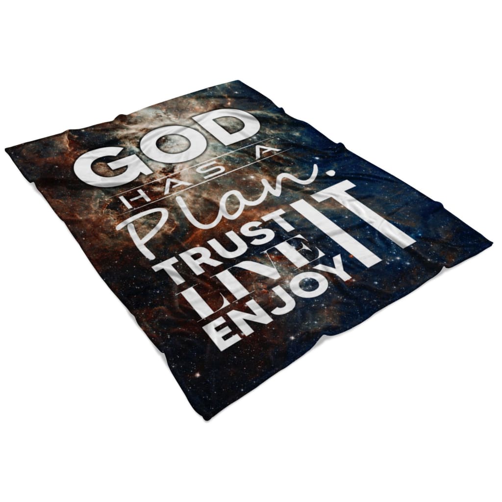 God Has A Plan Trust It Live It Enjoy It Fleece Blanket - Christian Blanket - Bible Verse Blanket