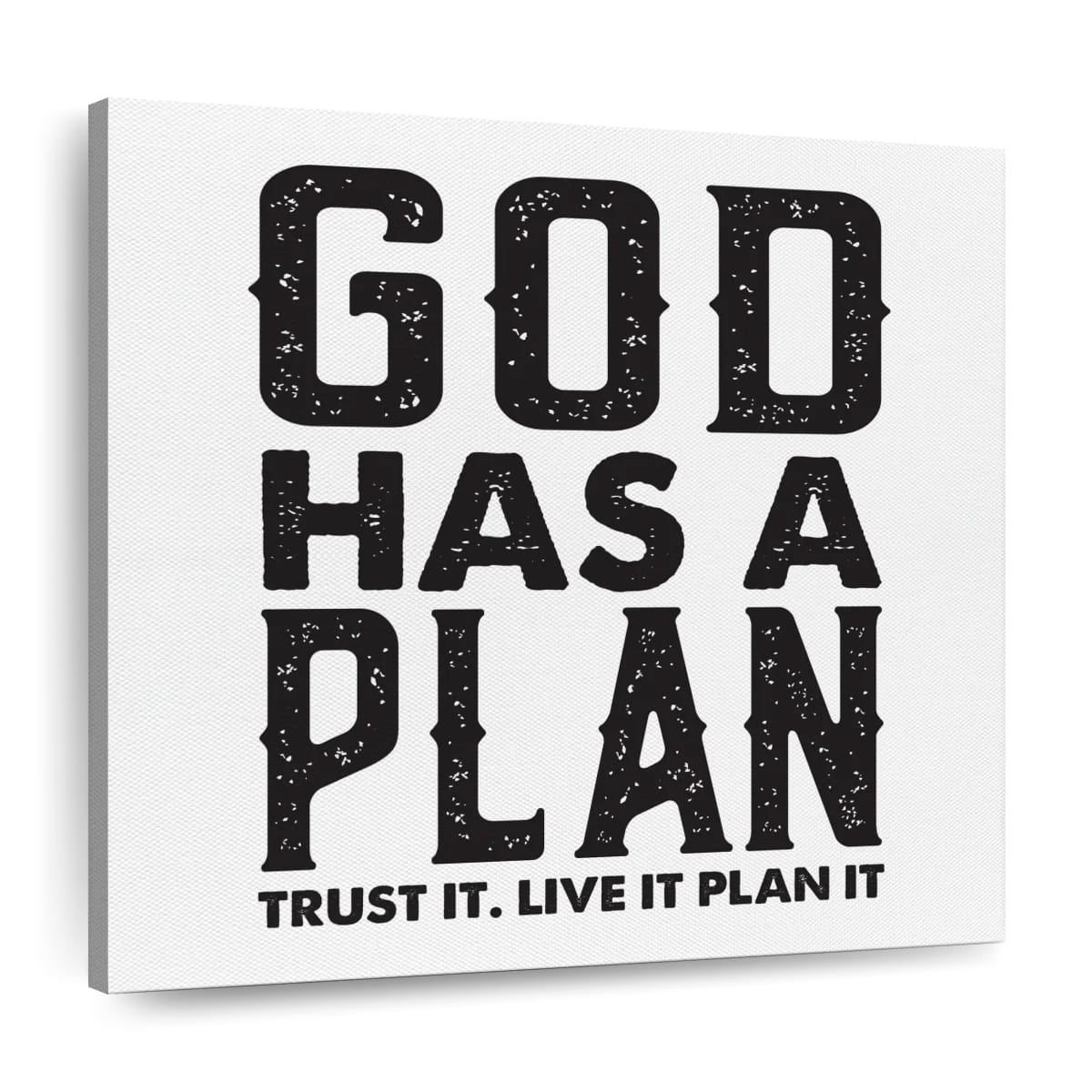 God Has A Plan Typography Square Canvas Wall Art - Christian Wall Decor - Christian Wall Hanging