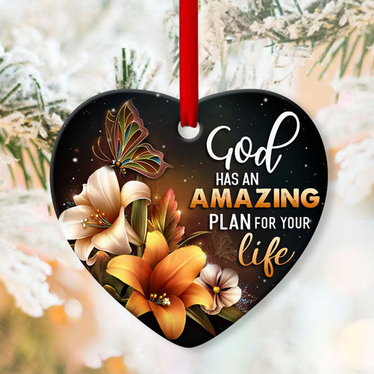 God Has An Amazing Plan For Your Life - Christian Ceramic Heart Ornament - Christmas Decor - Funny Ornament