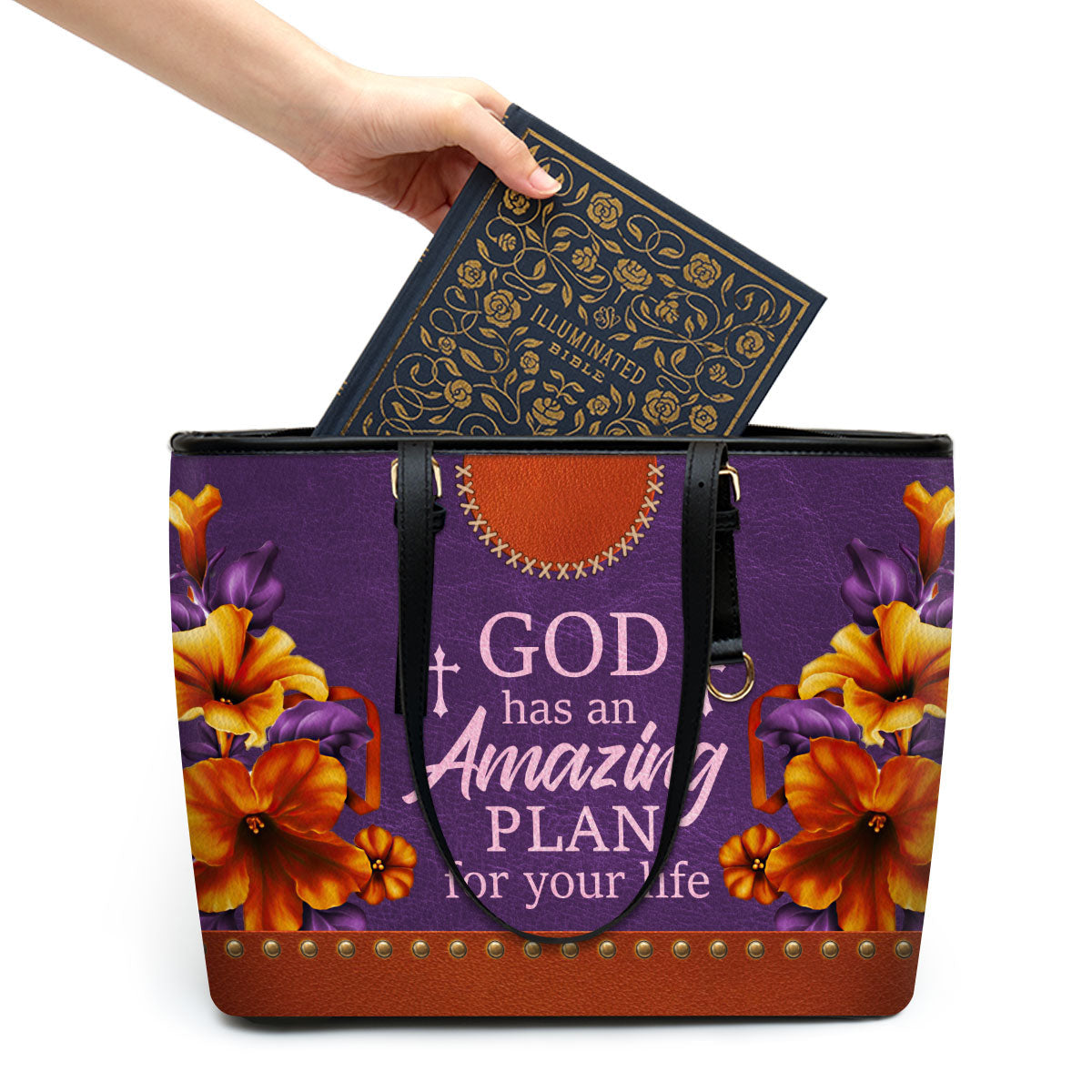 God Has An Amazing Plan For Your Life Large Leather Tote Bag Lily And Cross - Christ Gifts For Religious Women - Best Mother's Day Gifts
