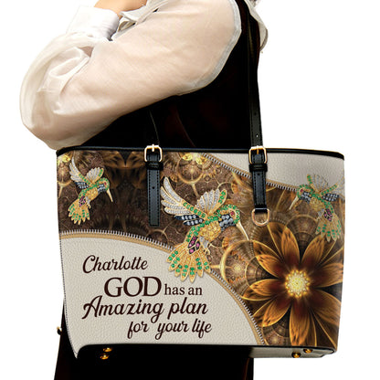 God Has An Amazing Plan For Your Life Personalized Large Leather Tote Bag - Christian Gifts For Women