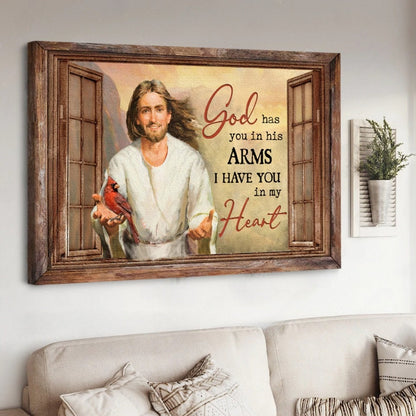 God Has You In His Arms I Have You In My Heart Cardinal Canvas Wall Art - Christian Poster - Religious Wall Decor