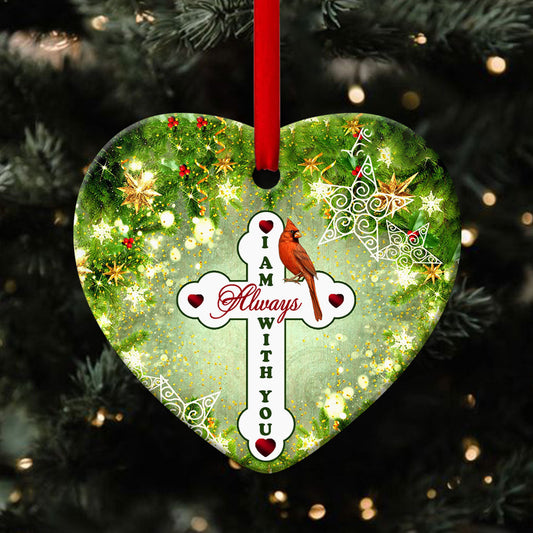 God Is Always With You -  Unique Cross Ceramic Heart Ornament - Ornaments Hanging Gift - Nativity Ornaments