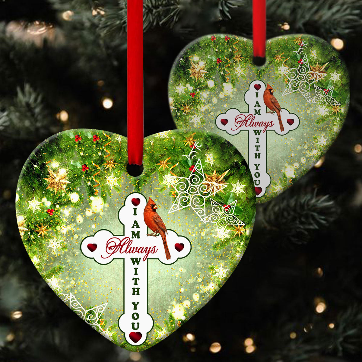 God Is Always With You -  Unique Cross Ceramic Heart Ornament - Ornaments Hanging Gift - Nativity Ornaments