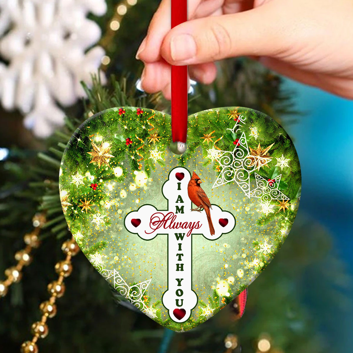 God Is Always With You -  Unique Cross Ceramic Heart Ornament - Ornaments Hanging Gift - Nativity Ornaments