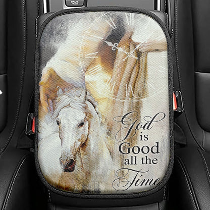 God Is Good All The Time Flower Pretty Butterfly Seat Box Cover, Bible Verse Car Center Console Cover, Christian Inspirational Car Armrest Cover