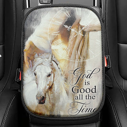 God Is Good All The Time Flower Pretty Butterfly Seat Box Cover, Bible Verse Car Center Console Cover, Christian Inspirational Car Armrest Cover