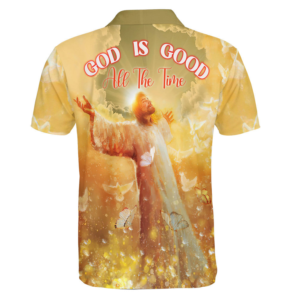 God Is Good All The Time Jesus And Butterfly Polo Shirt - Christian Shirts & Shorts