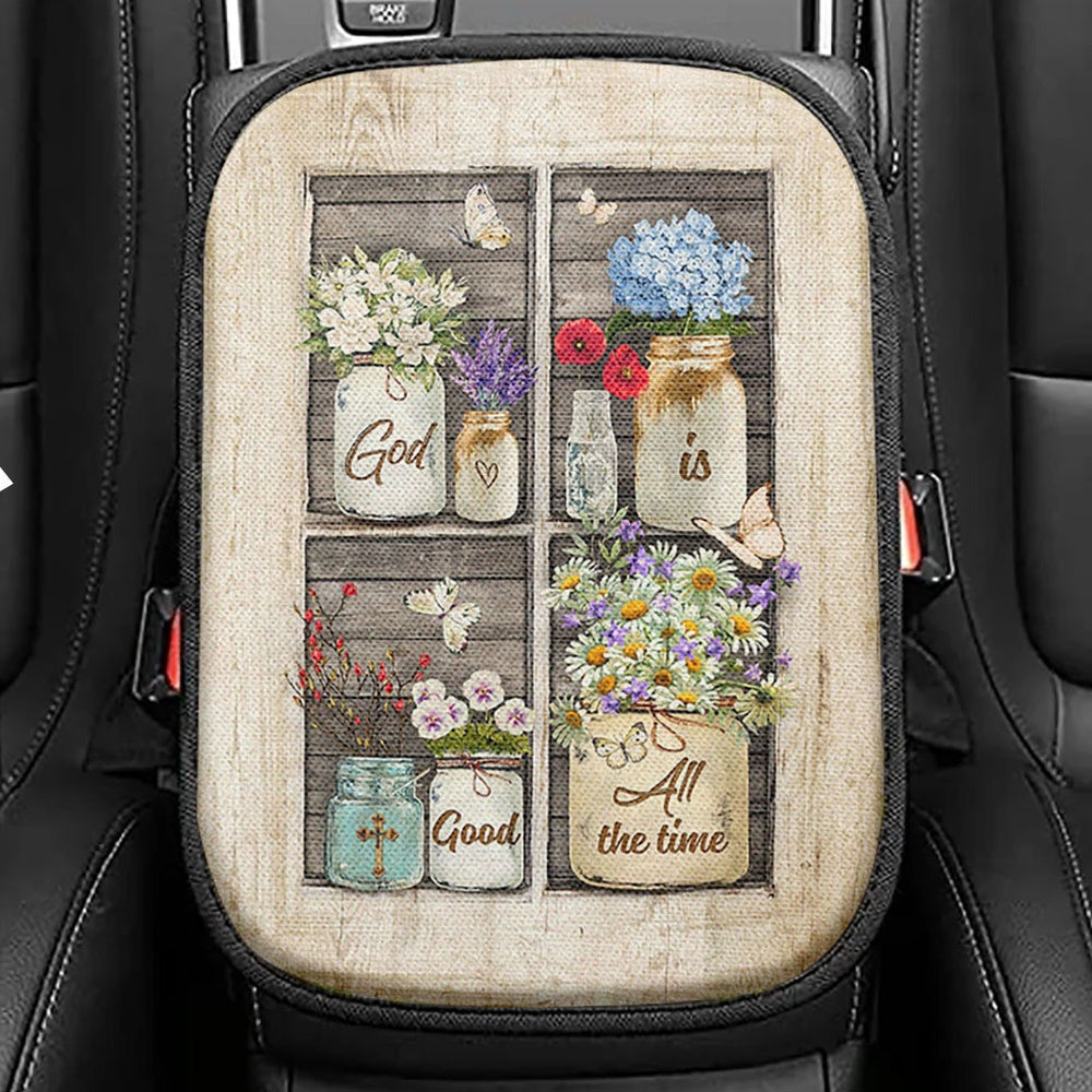 God Is Good All The Time Seat Box Cover, Beautiful Horse Jesus Hand Car Center Console Cover, Christian Car Interior Accessories