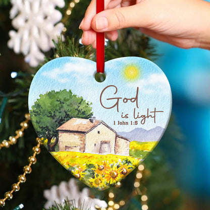 God Is Light - Beautiful Sunflower Field Ceramic Heart Ornament - Gift For Christmas
