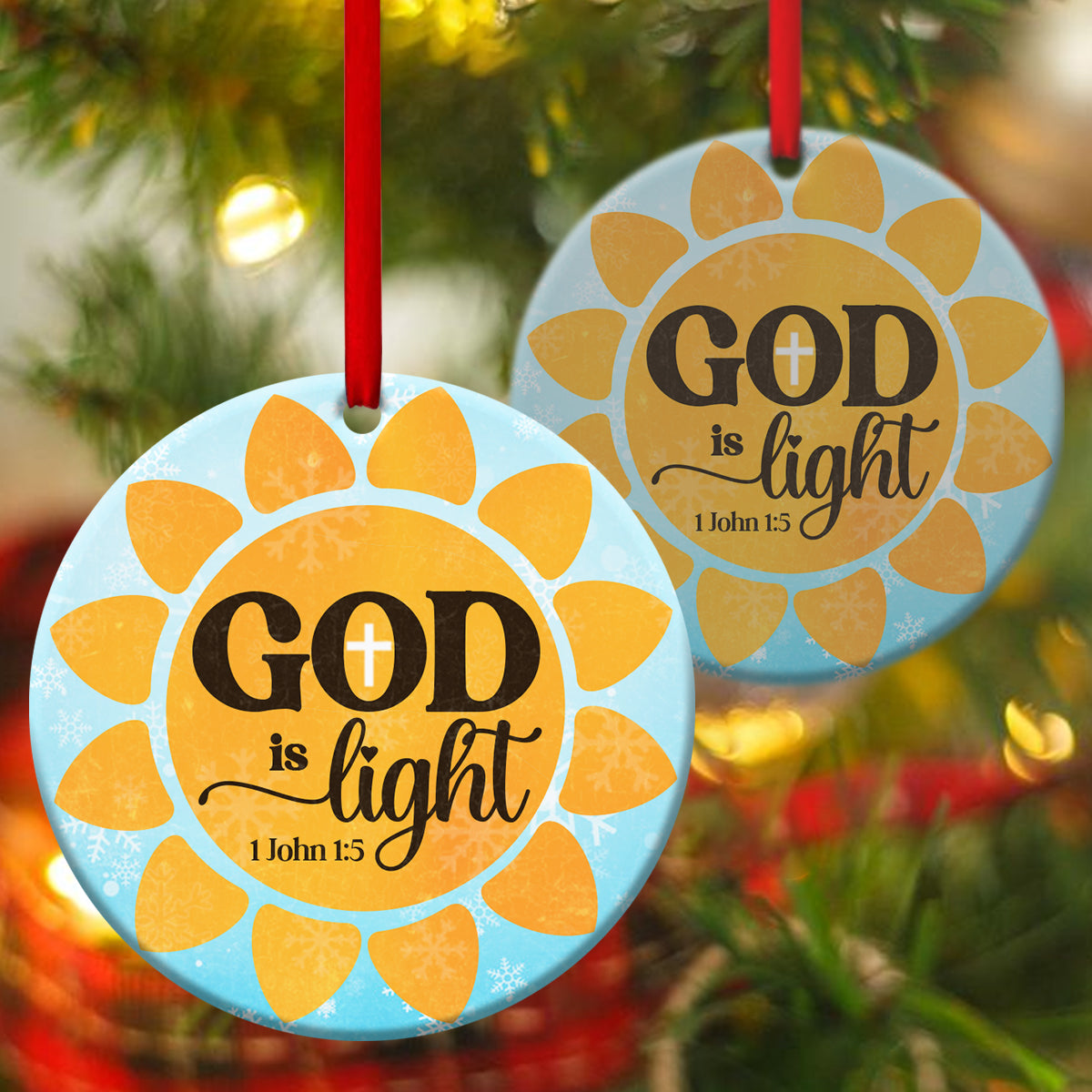 God Is Light - Sunflower Ceramic Circle Ornament - Christian Gift For Friends - Unique Gifts