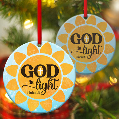 God Is Light - Sunflower Ceramic Circle Ornament - Christian Gift For Friends - Unique Gifts