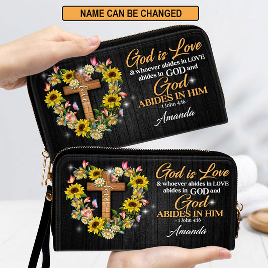 God Is Love Clutch Purse For Women - Personalized Name - Christian Gifts For Women