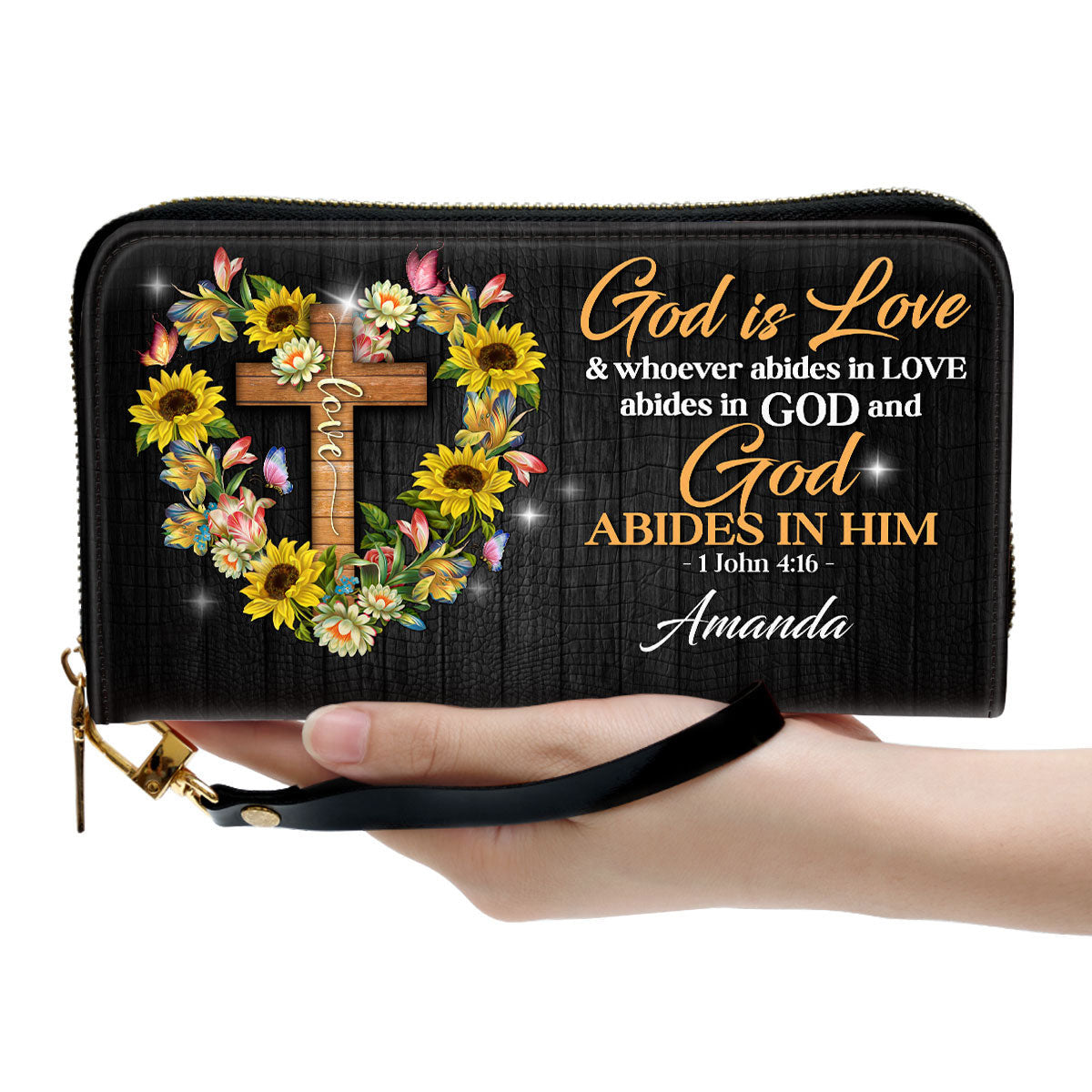 God Is Love Clutch Purse For Women - Personalized Name - Christian Gifts For Women