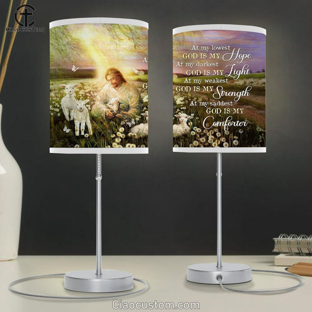 God Is My Hope Table Lamp - Jesus White Lamb Dandelion Field Table Lamp Prints - Religious Table Lamp Art - Christian Home Decor