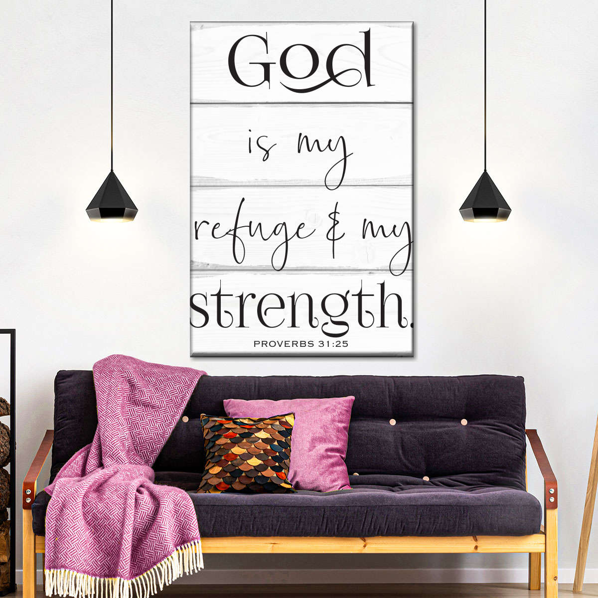 God Is My Refuge Wood Panels Canvas Wall Art - Canvas Religious Wall Art - Christian Wall Decor Living Room