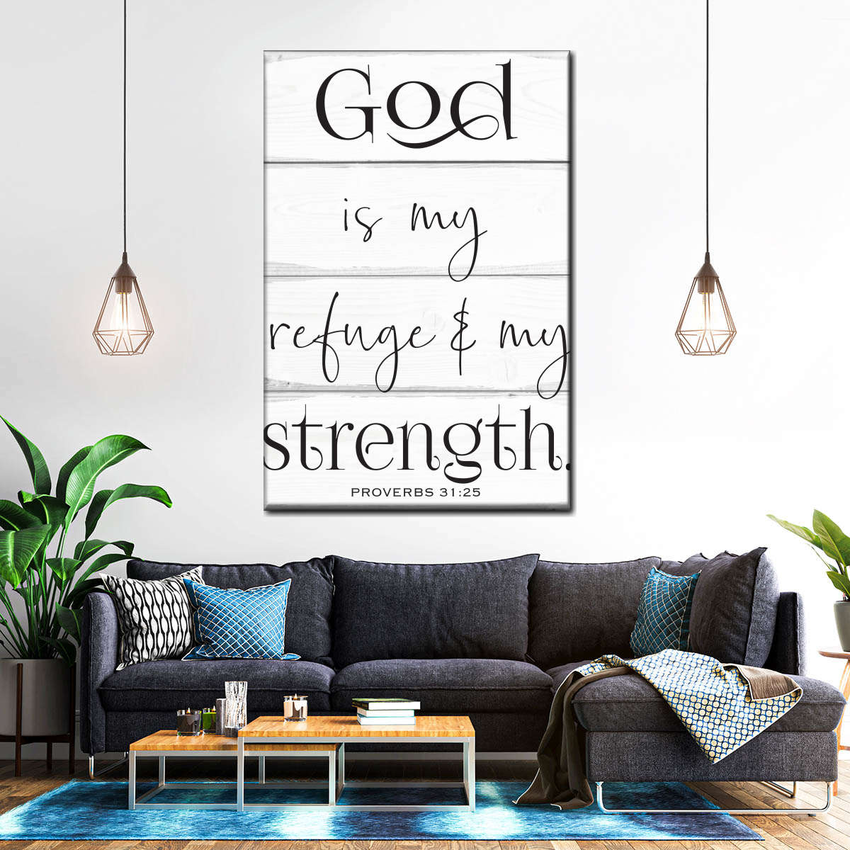 God Is My Refuge Wood Panels Canvas Wall Art - Canvas Religious Wall Art - Christian Wall Decor Living Room