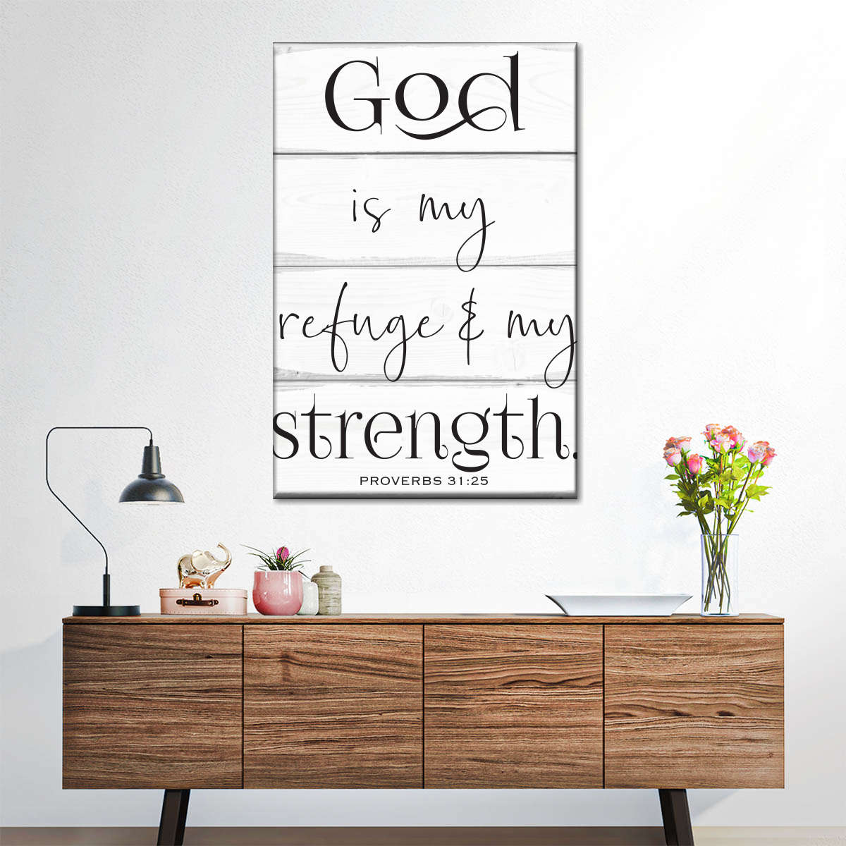 God Is My Refuge Wood Panels Canvas Wall Art - Canvas Religious Wall Art - Christian Wall Decor Living Room