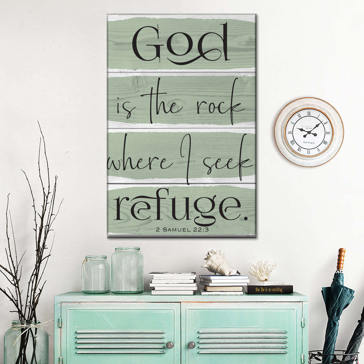 God Is The Rock Wood Color Canvas Wall Art - Canvas Religious Wall Art - Christian Wall Decor Living Room