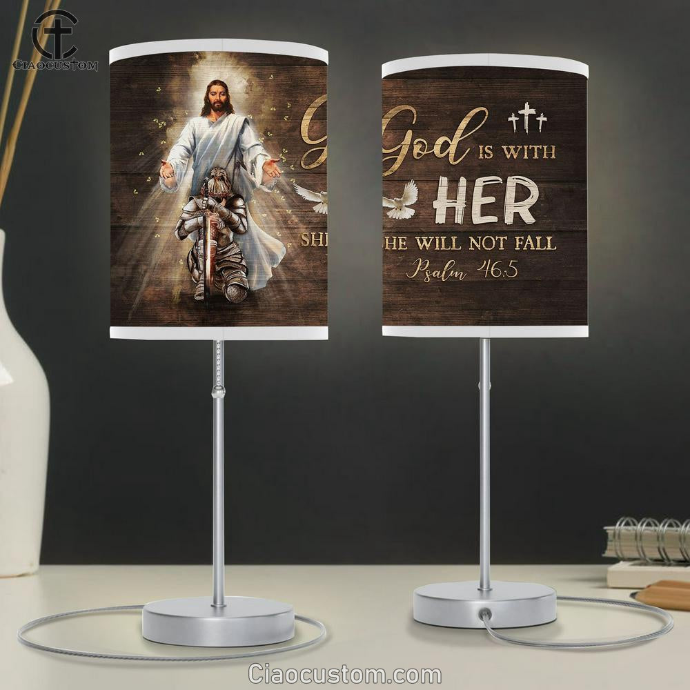 God Is With Her Table Lamp - Jesus And Warrior Dove Table Lamp Prints - Religious Table Lamp Art - Christian Home Decor