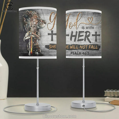 God Is With Her Table Lamp - Woman Warrior And Lion Of Judah Table Lamp Art - Christian Lamp Art - Religious Room Decor