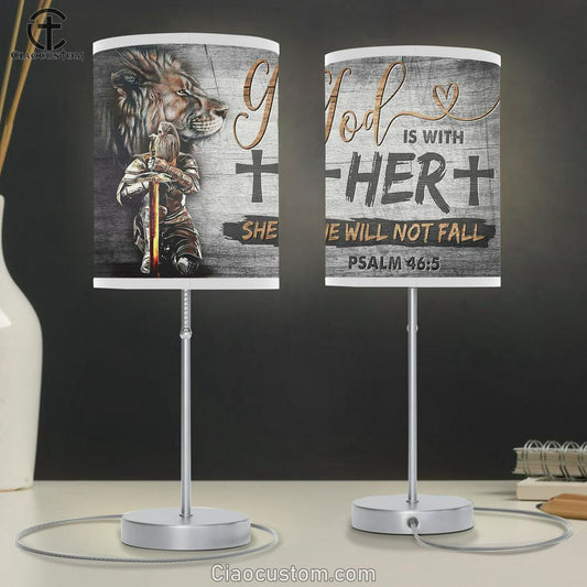 God Is With Her Table Lamp - Woman Warrior And Lion Of Judah Table Lamp Art - Christian Lamp Art - Religious Room Decor