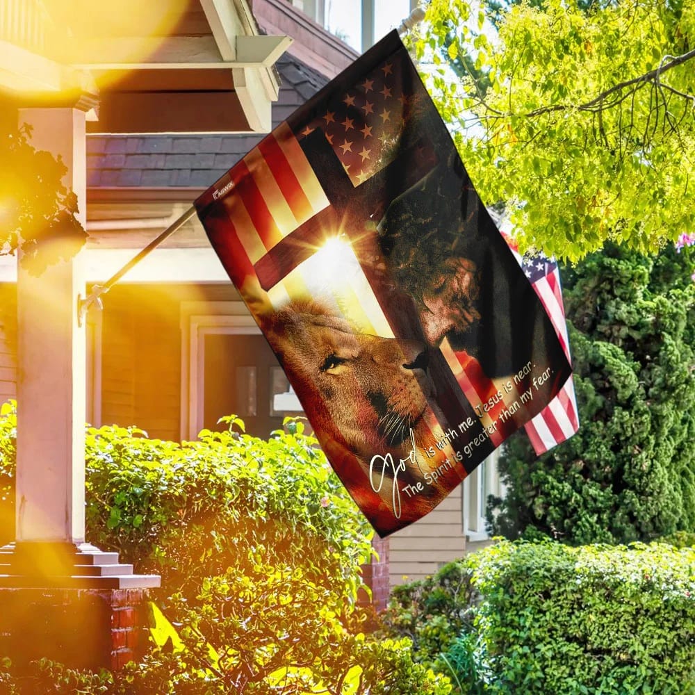 God Is With Me Jesus Is Near American House Flags - Christian Garden Flags - Outdoor Christian Flag