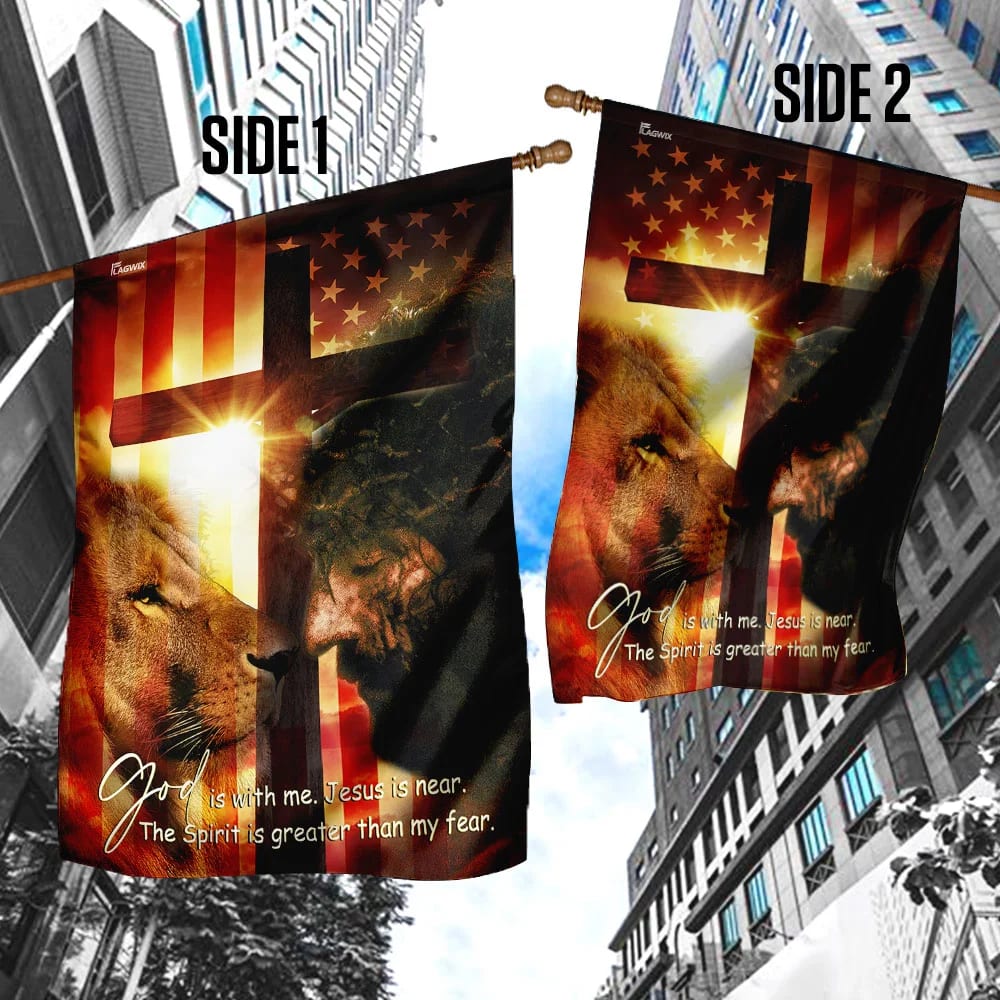 God Is With Me Jesus Is Near American House Flags - Christian Garden Flags - Outdoor Christian Flag