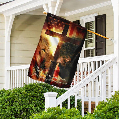 God Is With Me Jesus Is Near American House Flags - Christian Garden Flags - Outdoor Christian Flag