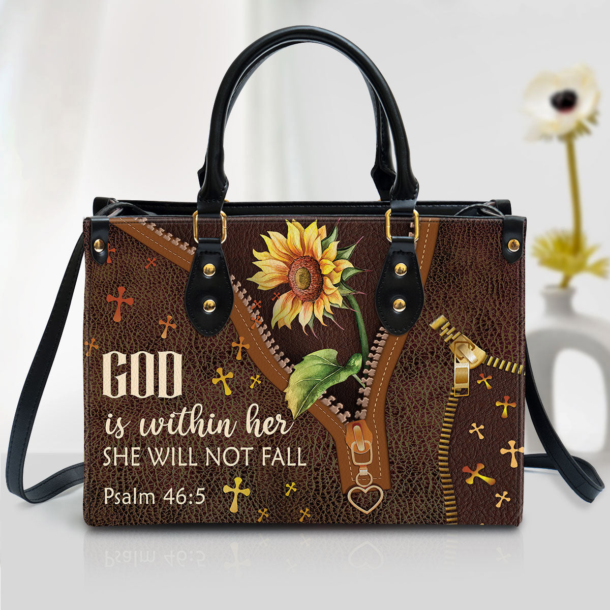 God Is Within Her - Beautiful Sunflower Leather Bag - Christian Pu Leather Bags For Women