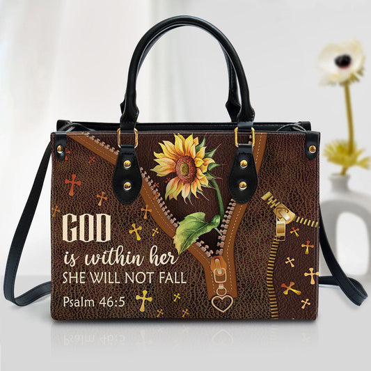 God Is Within Her - Beautiful Sunflower Leather Bag - Christian Pu Leather Bags For Women